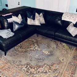 Ballari 100% Italian Leather Levi Indigo Blue Sectional Sofa w/ Left-Facing Chaise