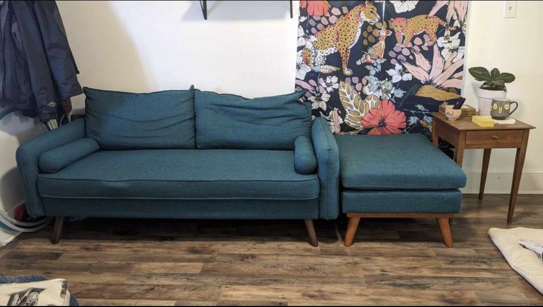Teal Couch & Ottoman