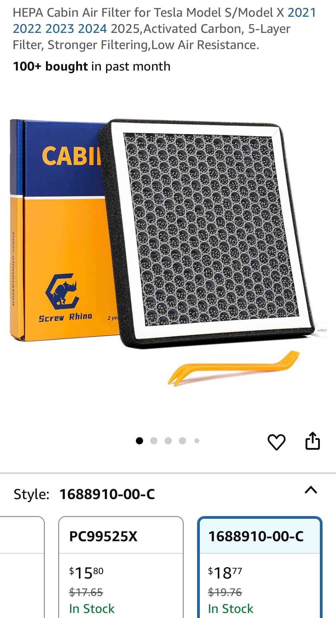 screw rhino cabin air filter for tesla