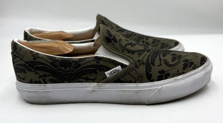Vans Slip-On Shoes Skull Damask Green Black Men’s 9 / Women’s 10.5 Gothic Patterns