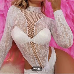 White Erotic Sexy Lingerie, Honeymoon, Wedding Babydoll, Hollow Out Bodysuit