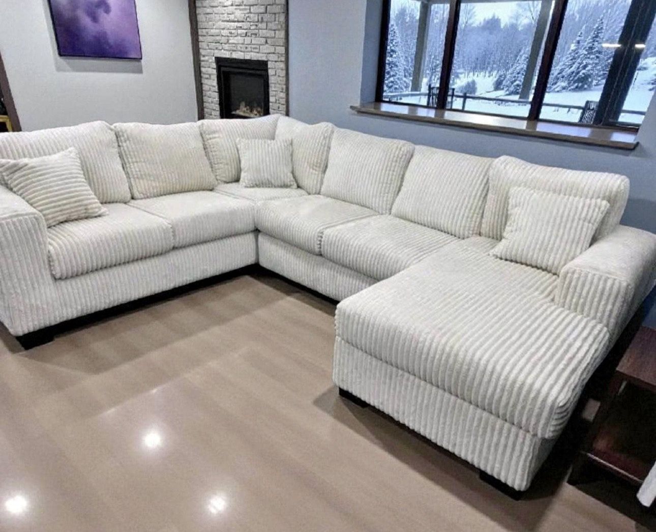 Sectional sofa white corduroy NEW