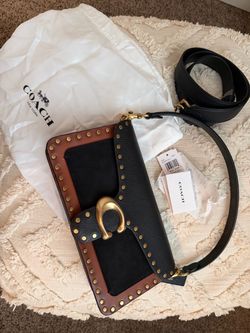 COACH Tabby 26 black and brown crossbody with gold studs