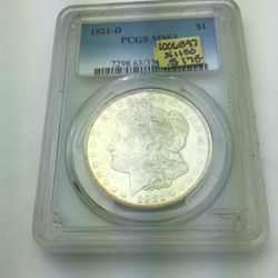 1921 D Morgan Silver Dollar PCGS MS63