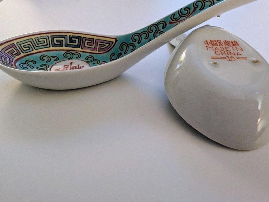 Vintage 80s Porcelain 5 toed Dragon Chinese Spoons