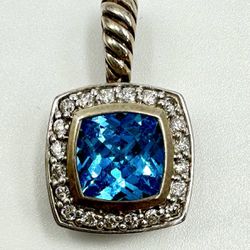 David Yurman Petite Albion Pendant Blue Topaz With Diamonds 