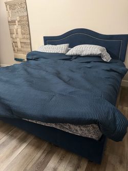 King blue velvet bed frame