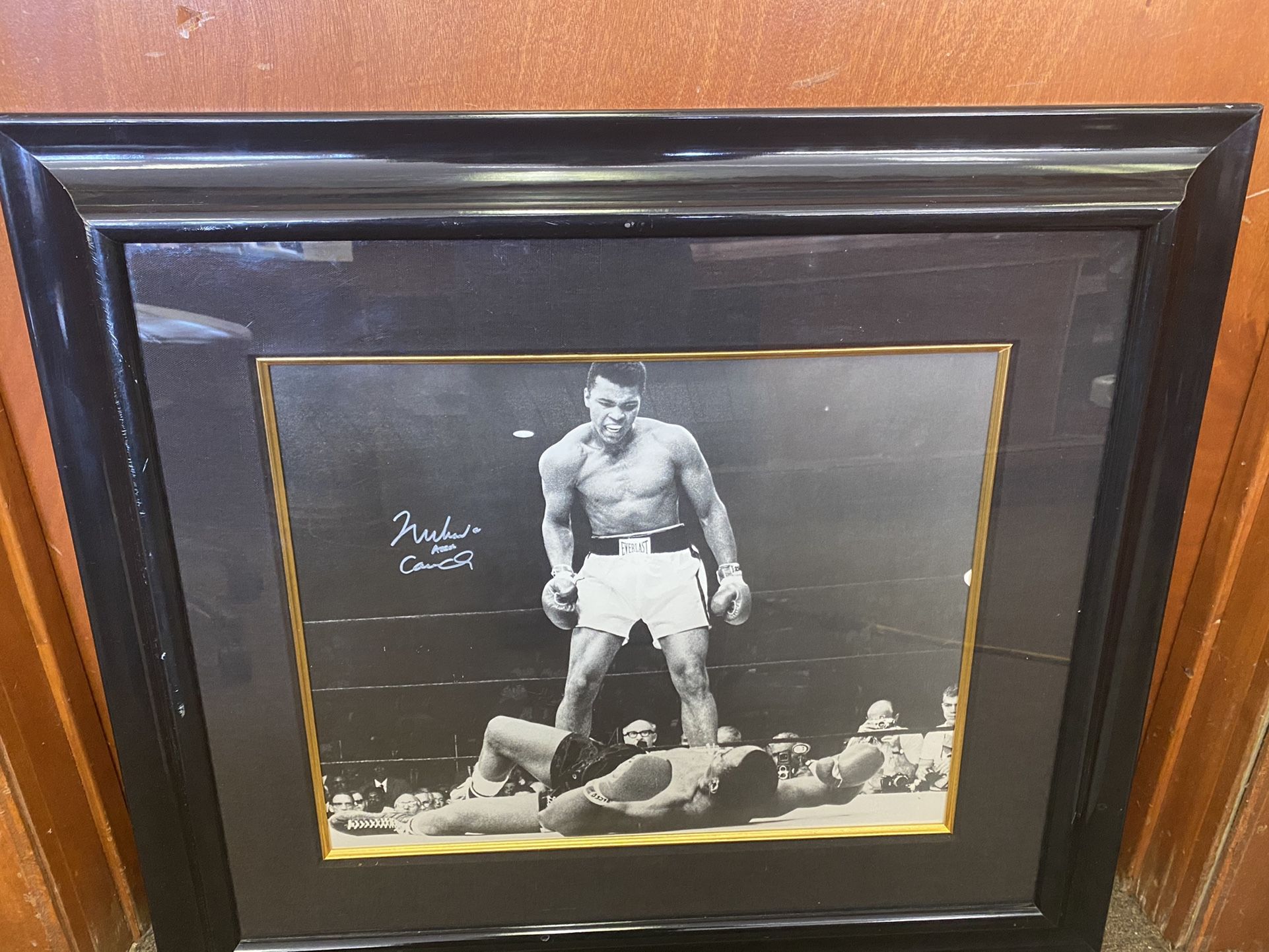 Muhammad Ali Aka Cassius Clay Over Sonny Liston Autographed 24x24”