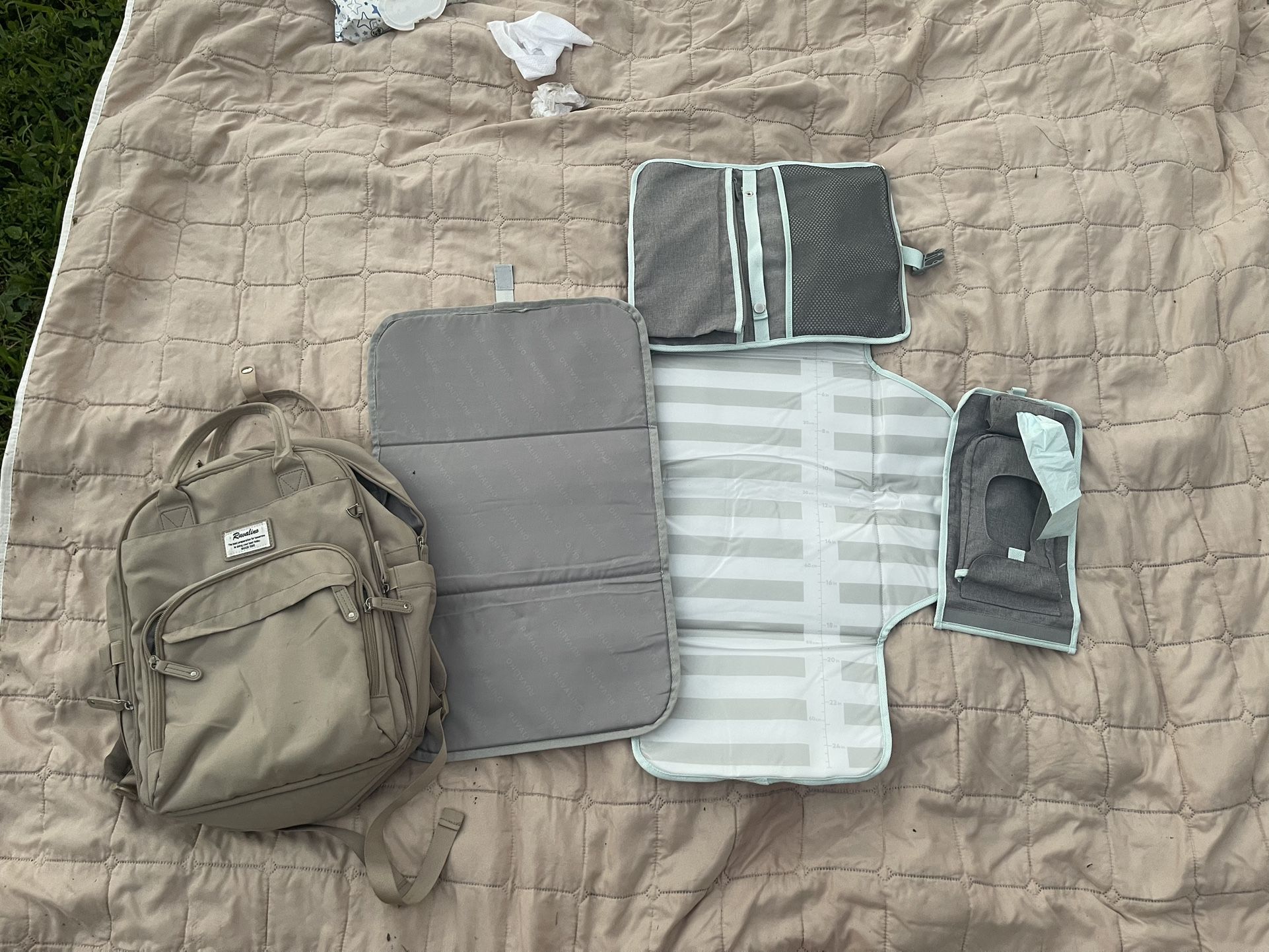 Beige/ Tan diaper Bag + Changing Mat