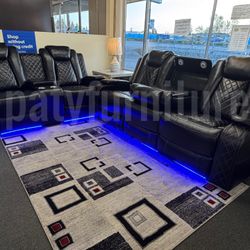 Black Power Reclining Sofa & Loveseat Set w/ LED Lights, Wireless Charging & USB