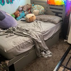 Full Size Gray Wooden Bedframe