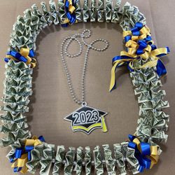 thumbnail image 2 of Handmade Graduation Money Lei With Your School Color Ribbon - Personalizable 2 of 6