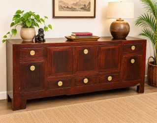 Solid Wood Asian Sideboard / Buffet Cabinet | 3 Locking Compartments