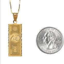 Supreme 14K Gold Hundred Dollar Bill Pendant Chain for Sale in