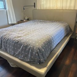 Leather West Elm Queen Bed (mattress not included)