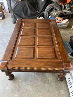 Large Wood Coffee Table with Carved Detail