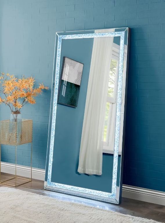 GLAM BLING FAUX DIAMONDS LED LIGHT FULL LENGTH FLOOR MIRROR