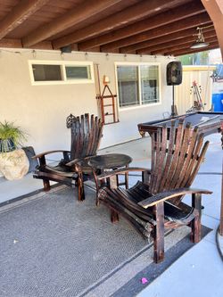 Wine Barrel Chairs And Side Table