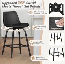 New Set Of 4 Lue BONA 26” Black Swivel Barstools 