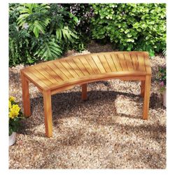 Moccha Outdoor Curved Bench, Acacia Wood Fire Pit Bench w/Slatted Seat, Loveseat, Outside Chair, Patio Backless 2-Person Seating for Balcony Yard Deck