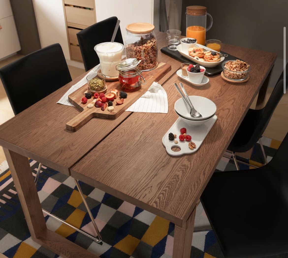 Dining Table IKEA, oak veneer brown stained, 55x33 " Extendable–MÖRBYLÅNGA