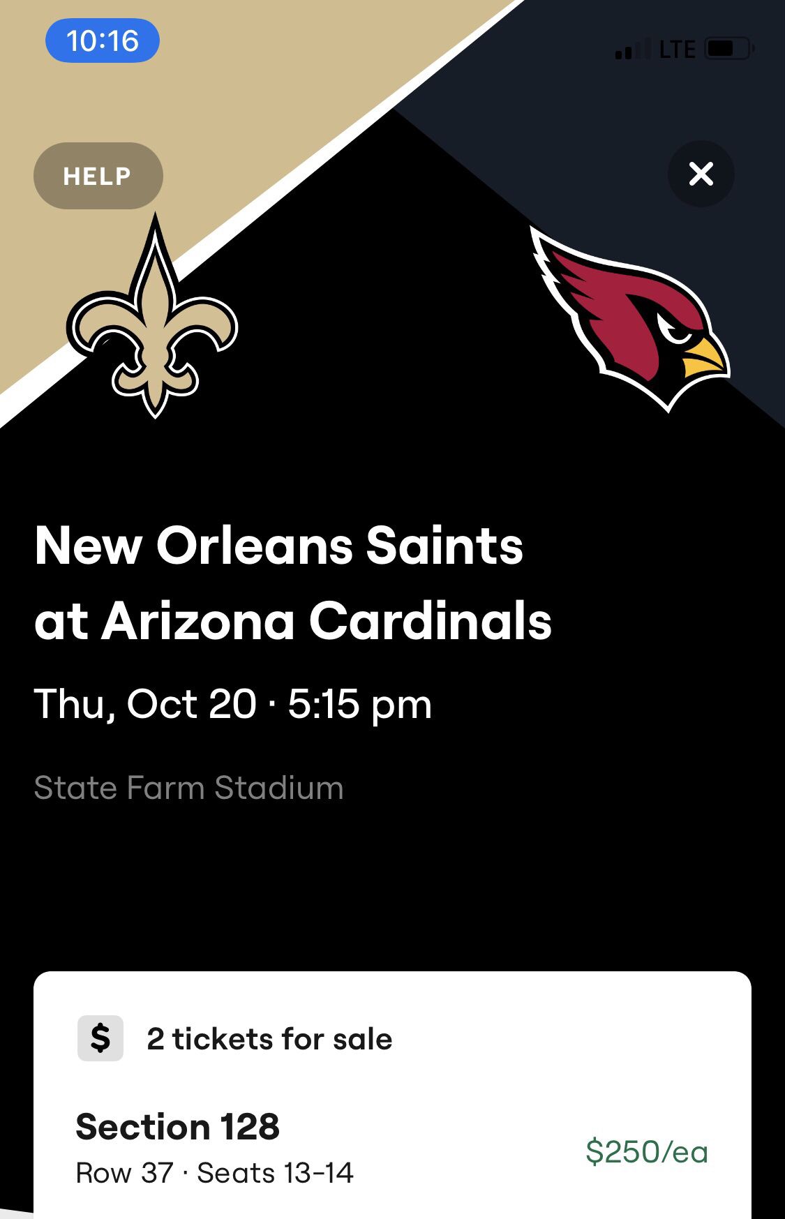 Cardinals vs Saints Thursday Oct. 20th