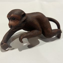 Rare Antique Japanese Sanzaru Netsuke Clay Hand Carved Monkey, Signed Vintage