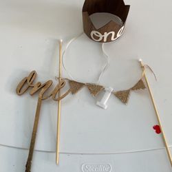 One Year Birthday Cake Toppers + Birthday Hat