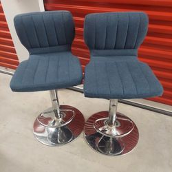 Set of 2 Blue & Silver Bar Stools - Pick Up Today! 