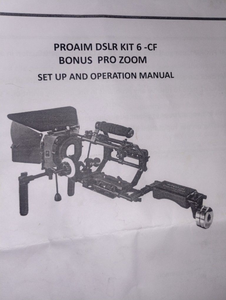 Proaim  DSLR Kit 6-CF Bonus Pro Zoom Set Up And Operation Manual With Case. 