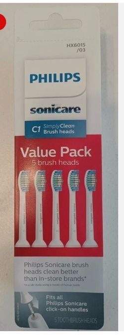 5 Pack C1 Sonicare Simply Clean Replacement Toothbrush Brush Heads HX6015/03 USA