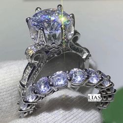 New 18k White Gold Wedding Ring Set 