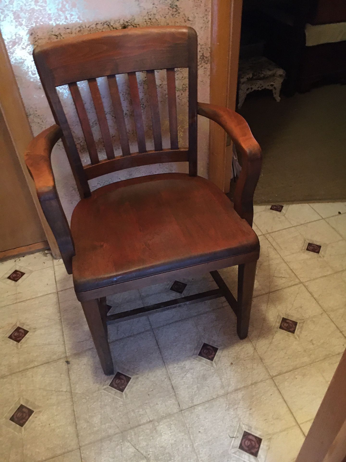 Vintage Oak Desk Chair With Arms