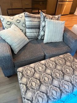 Gray Fabric Loveseat with Ottoman