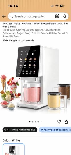 Ice Cream Maker Machine, 11-in-1 Frozen Dessert Machine with 3 Pints Mix-In & Re-Spin for Creamy Texture, Great for High Protein, Low Sugar, Dairy-Fre
