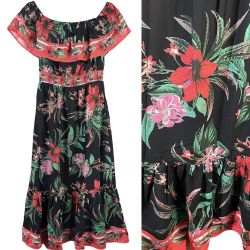 Colleen Lopez floral off shoulder flounce dress smocked waist women Size small