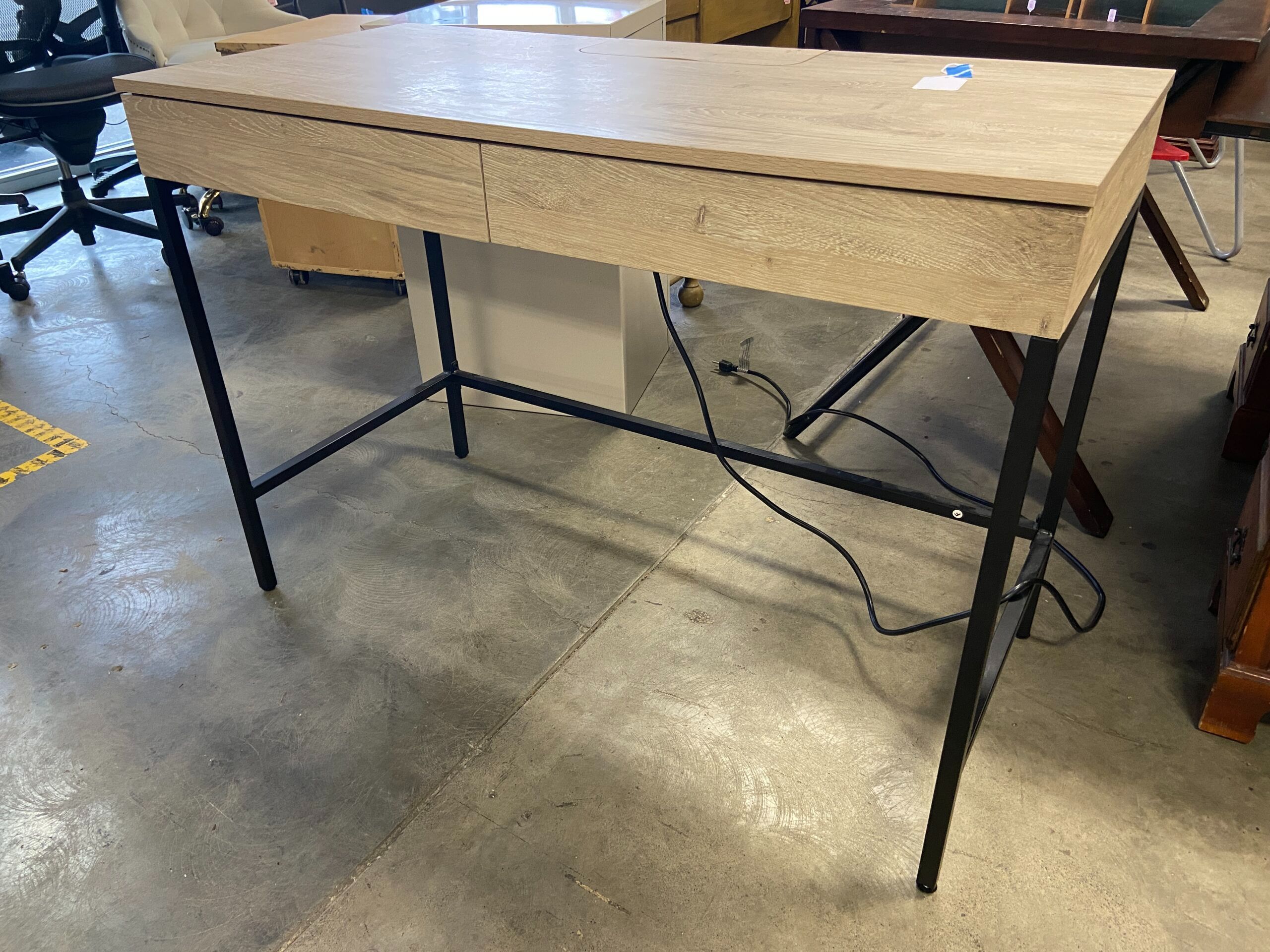 LORING Wooden Writing Desk with Drawers and Charging Station