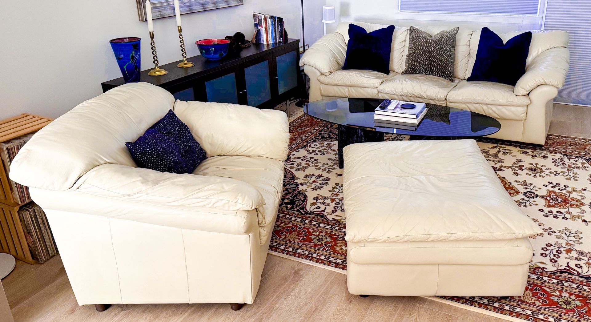 Leather Sofa / Couch, Chair & Ottoman