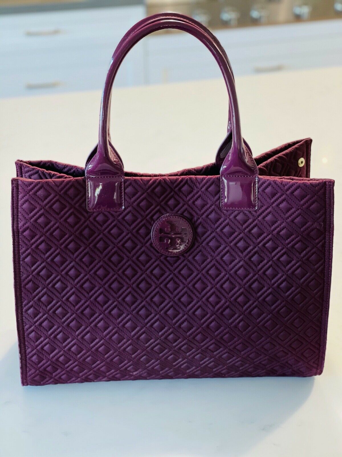 Tory Burch Ella Raspberry Quilted Quilted Purple Nylon Tote 
