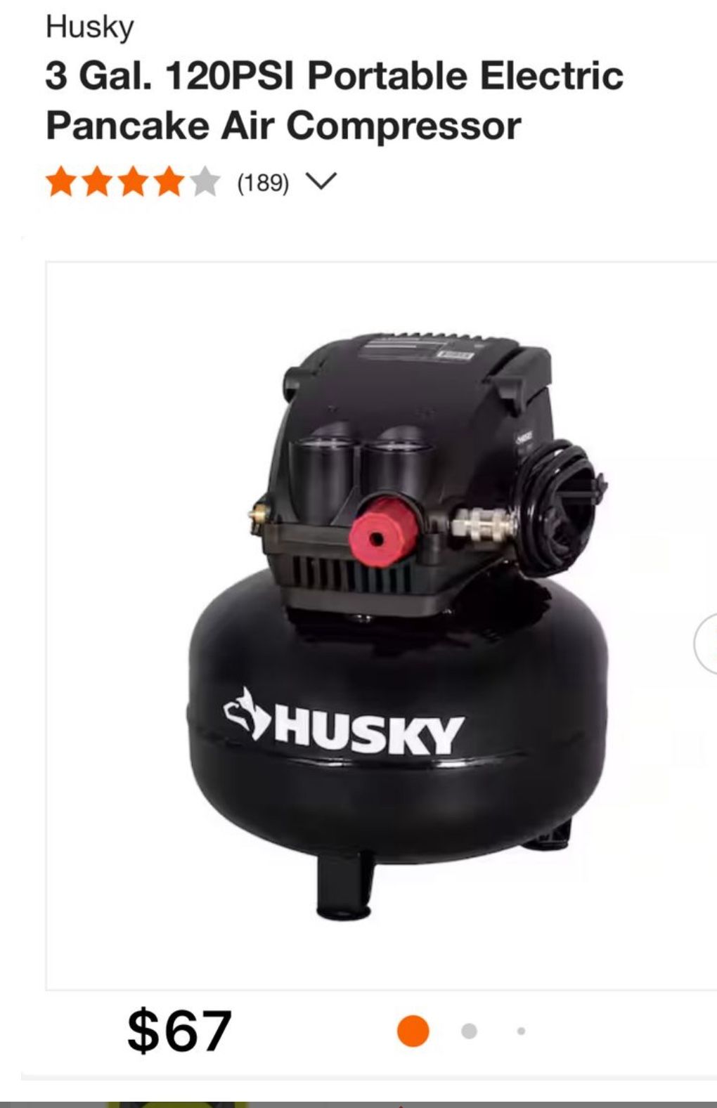 Husky3 Gal. 120 PSI Portable Electric Oil-Free Light Duty Pancake Air Compressor with Fold Down Handle and 1-Quick Coupler