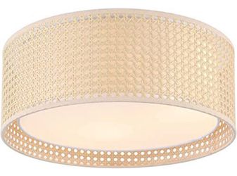 Modern 5-Light Flush Mount Ceiling Light Fixture with Rattan & Fabric