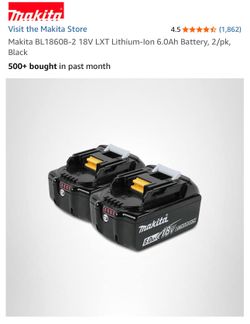 Makita BL1860B-2 18V LXT Lithium-Ion 6.0Ah Battery, 2/pk, Black