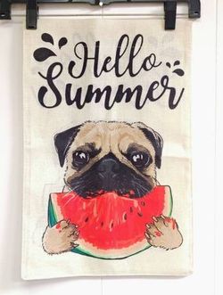 Garden Flag Pug Eating Watermelon 2 Sided 18×12