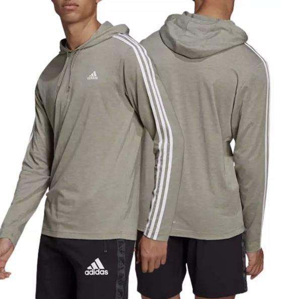 Adidas Lightweight Pullover Hoodie T-Shirt Heather Olive/White Men’s Sz L New