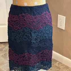 Ann Taylor Size 6 Dark Multicolored Lace Pencil Skirt Fully Lined
