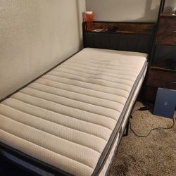 Twin Mattress, Metal Box Spring And Frame With Outlets And Headboard $120 Obo