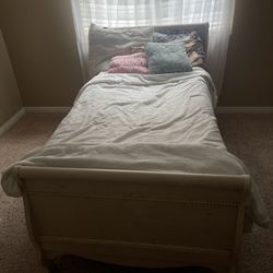 Twin Bed With Mattress, Curtains, And Rod