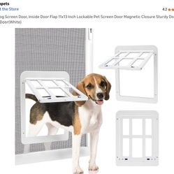 Ownpets Dog Screen Door, Inside Door Flap 11x13 Inch Lockable Pet Screen Door Magnetic Closure Sturdy Doggie Door for Screen Door(White)