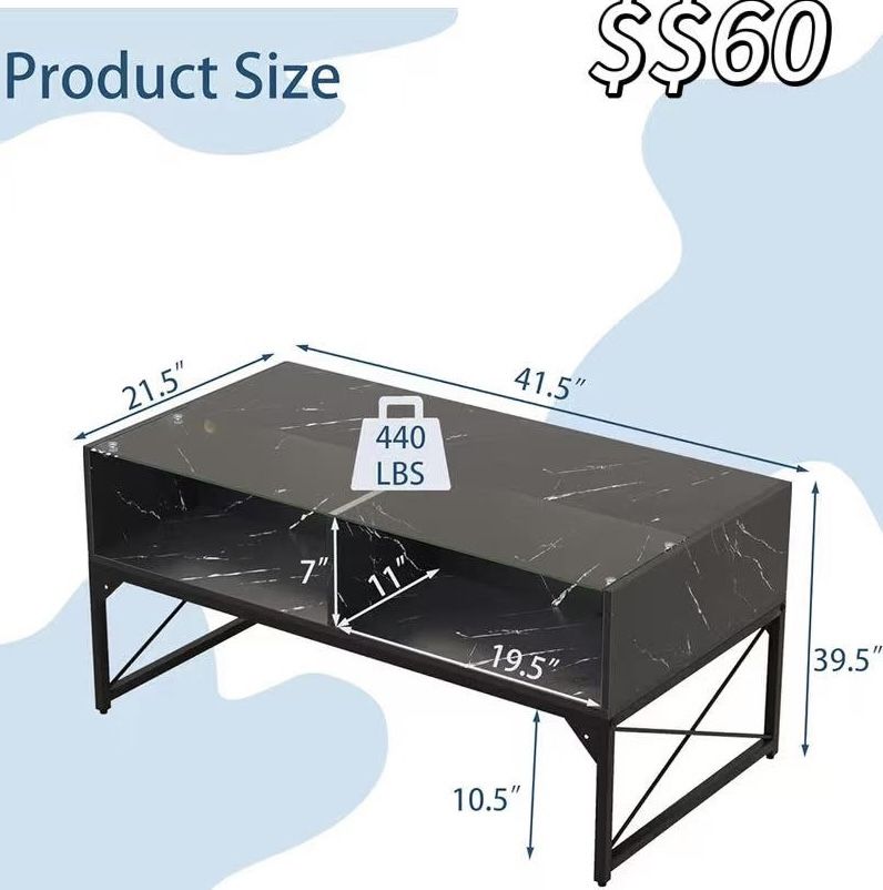 😀 LED Coffee Table, High Glossy Center Table with 4 Storage Cubes, Faux Marble & Tempered Glass Top, Adjustable Light Colors, Remote Control, Modern