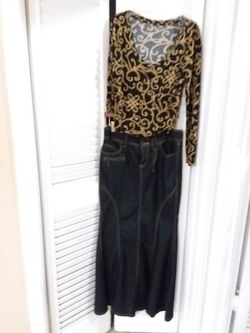 Blues jean skirt and nice shirt